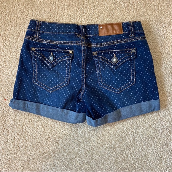 Vigoss Polka Dot Cuffed Denim Shorts - Picture 2 of 7